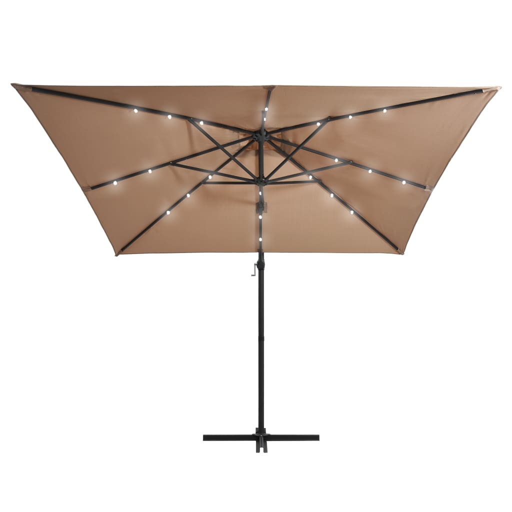 Zweefparasol met LED en stalen paal 250x250 cm taupe