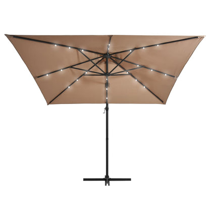 Zweefparasol met LED en stalen paal 250x250 cm taupe