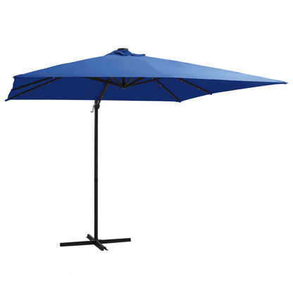 Zweefparasol met LED en stalen paal 250x250 cm azuurblauw