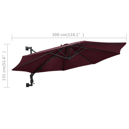 Wandparasol met metalen paal 300 cm bordeauxrood