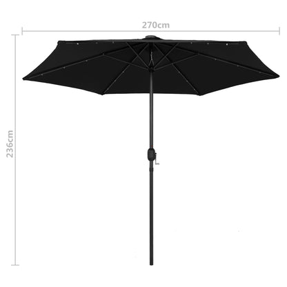 Parasol met LED-verlichting en aluminium paal 270 cm zwart