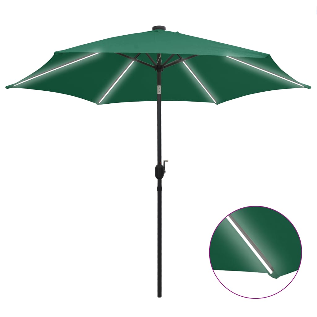 Parasol met LED-verlichting en aluminium paal 300 cm groen