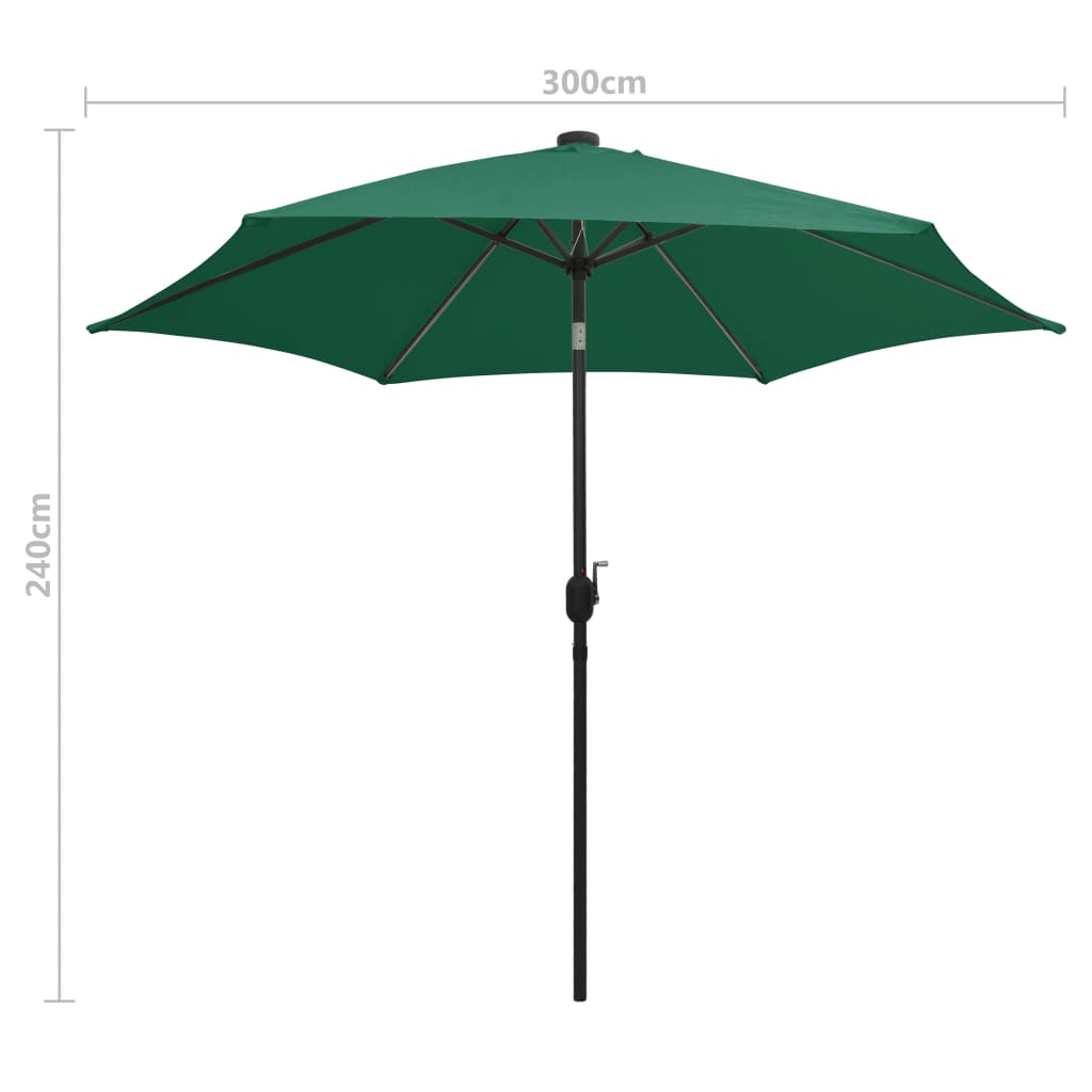 Parasol met LED-verlichting en aluminium paal 300 cm groen