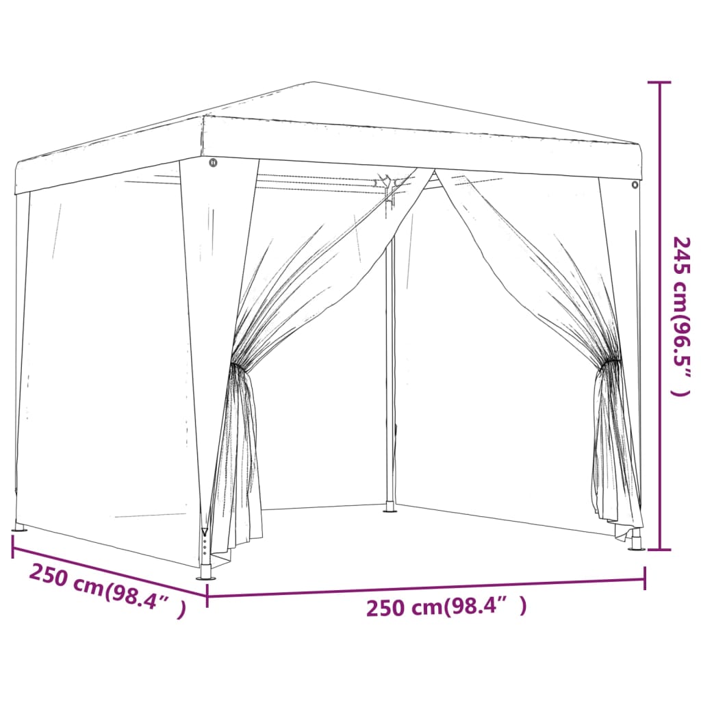 Partytent met 4 mesh zijwanden 2,5x2,5 m wit