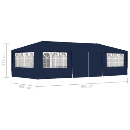 Partytent met zijwanden professioneel 90 g/m² 4x9 m blauw