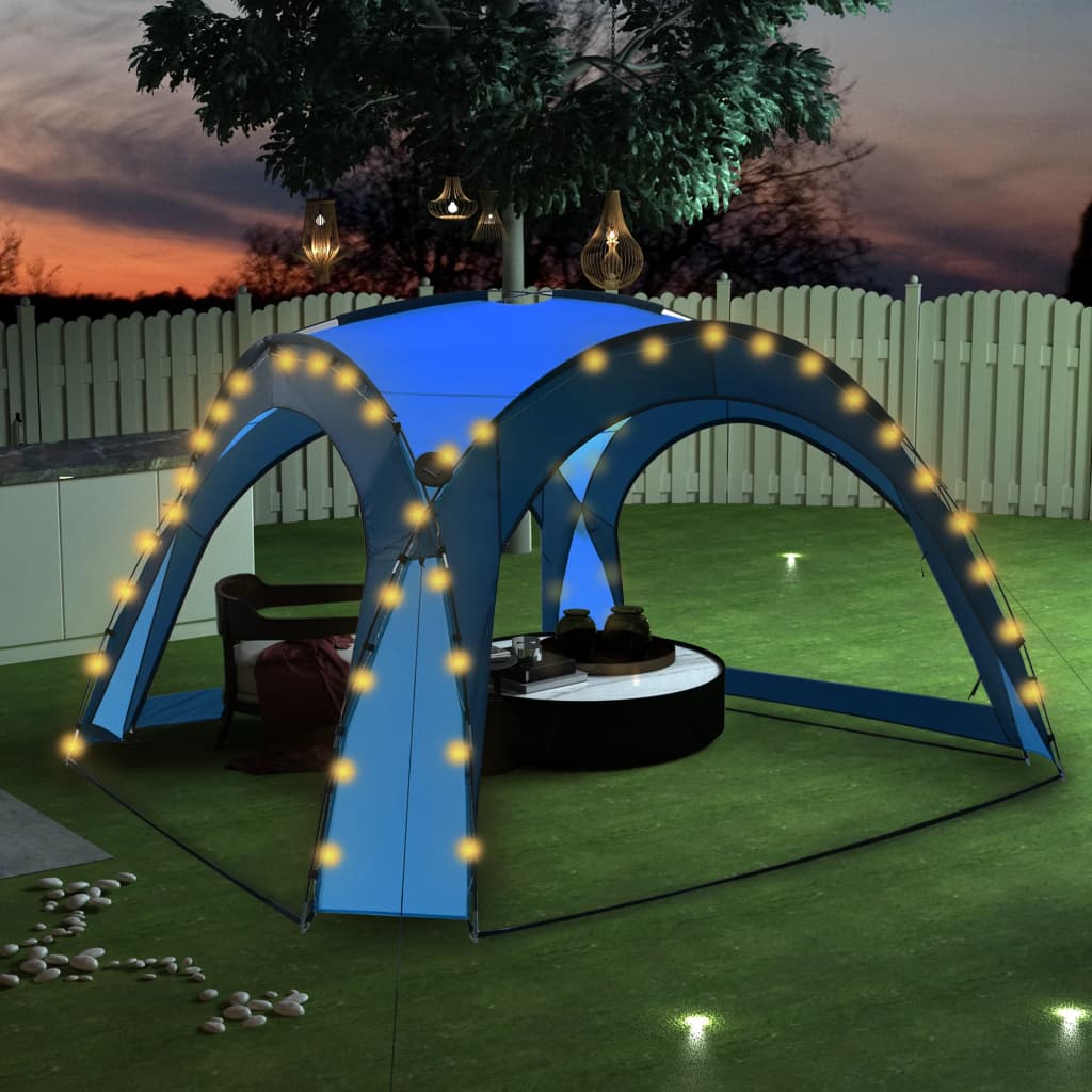 Partytent met LED en 4 zijwanden 3,6x3,6x2,3 m blauw