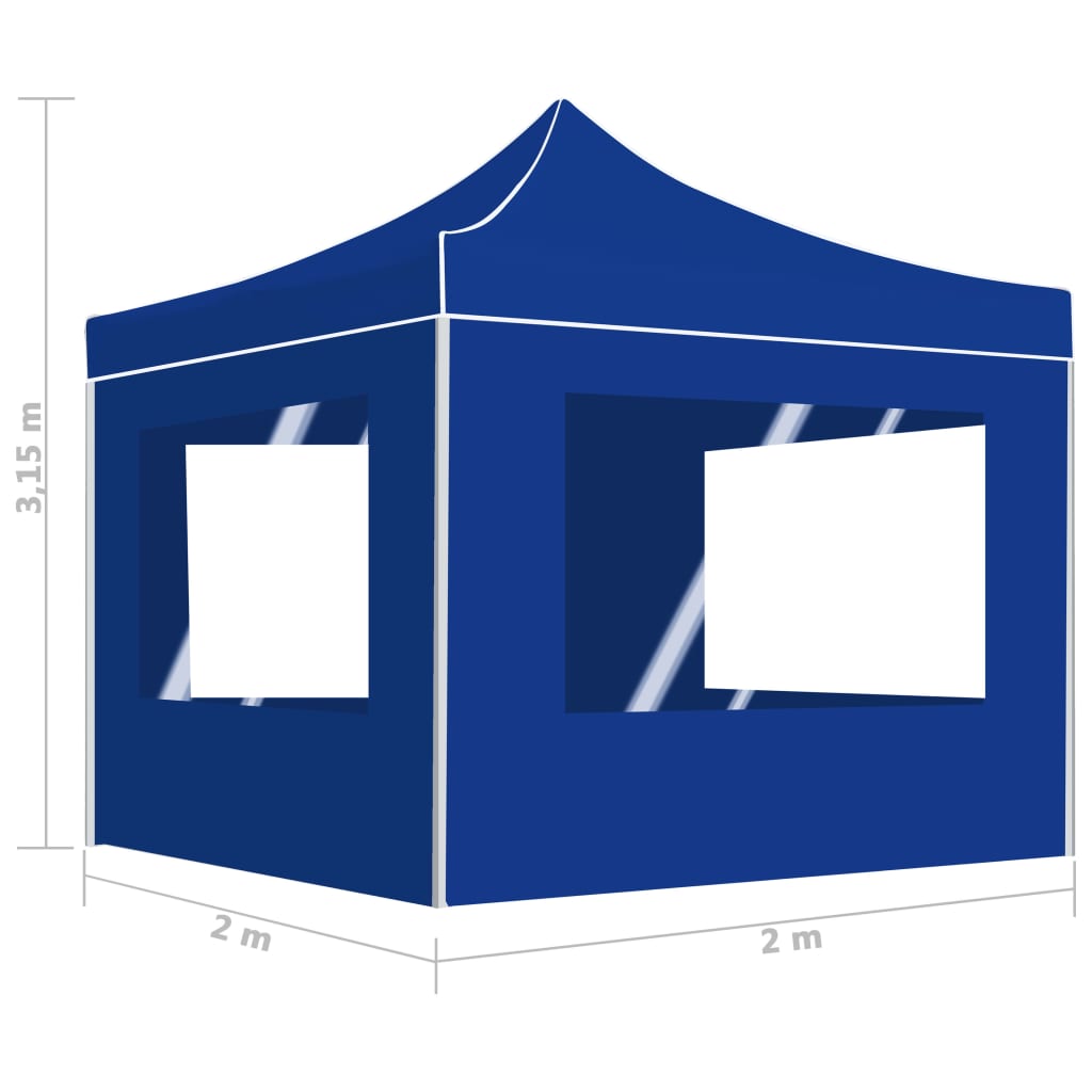 Partytent inklapbaar met wanden 2x2 m aluminium blauw