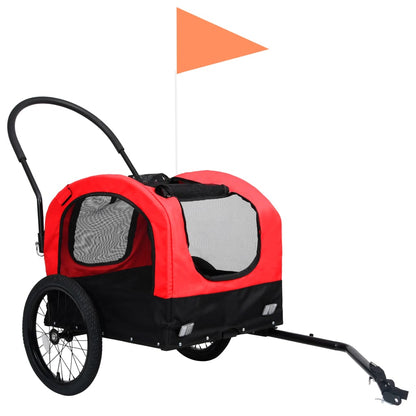 Fietstrailer en hondenwagen 2-in-1 rood en zwart