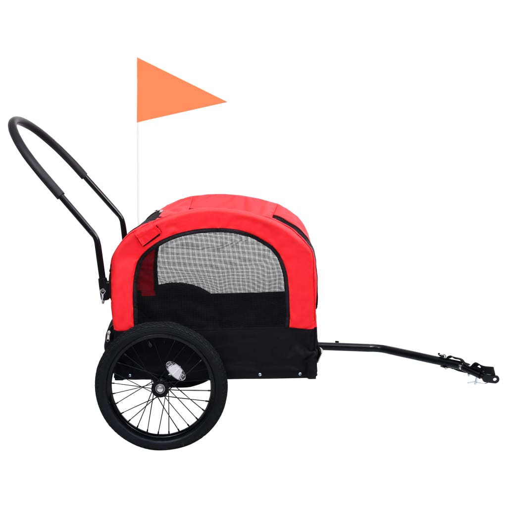 Fietstrailer en hondenwagen 2-in-1 rood en zwart