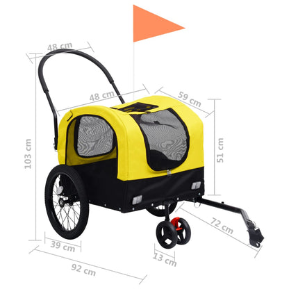 Fietstrailer en hondenwagen 2-in-1 geel en zwart