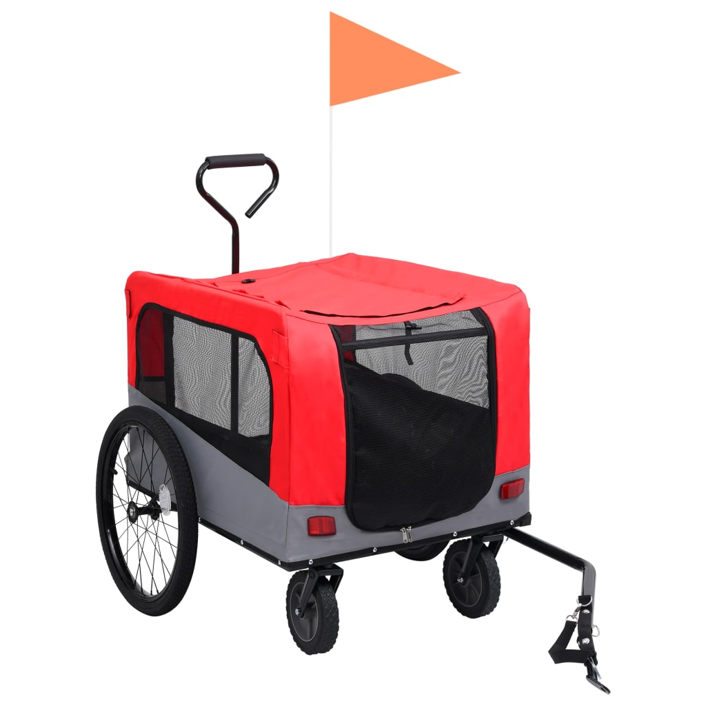 Fietstrailer en hondenwagen 2-in-1 rood en grijs