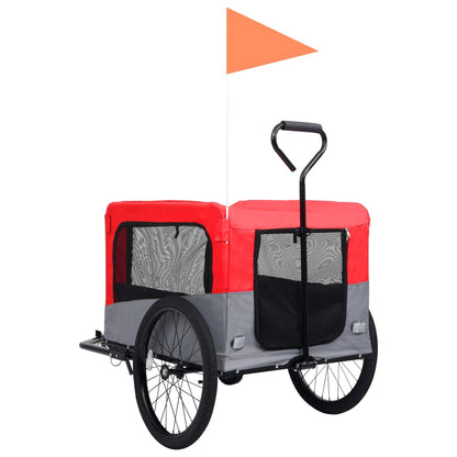 Fietstrailer en hondenwagen 2-in-1 rood en grijs