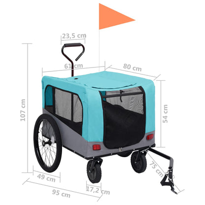 Fietstrailer en hondenwagen 2-in-1 blauw en grijs