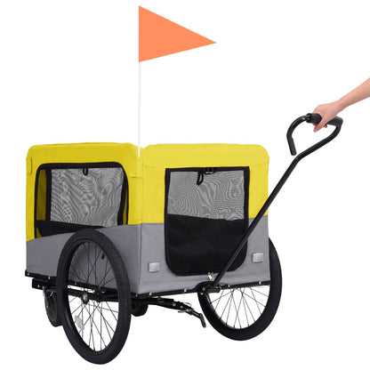 Fietstrailer en hondenwagen 2-in-1 geel en grijs