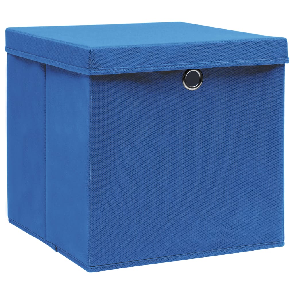 Opbergboxen met deksel 10 st 32x32x32 cm stof blauw