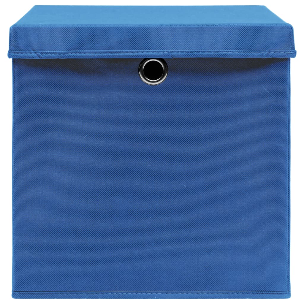 Opbergboxen met deksel 10 st 32x32x32 cm stof blauw