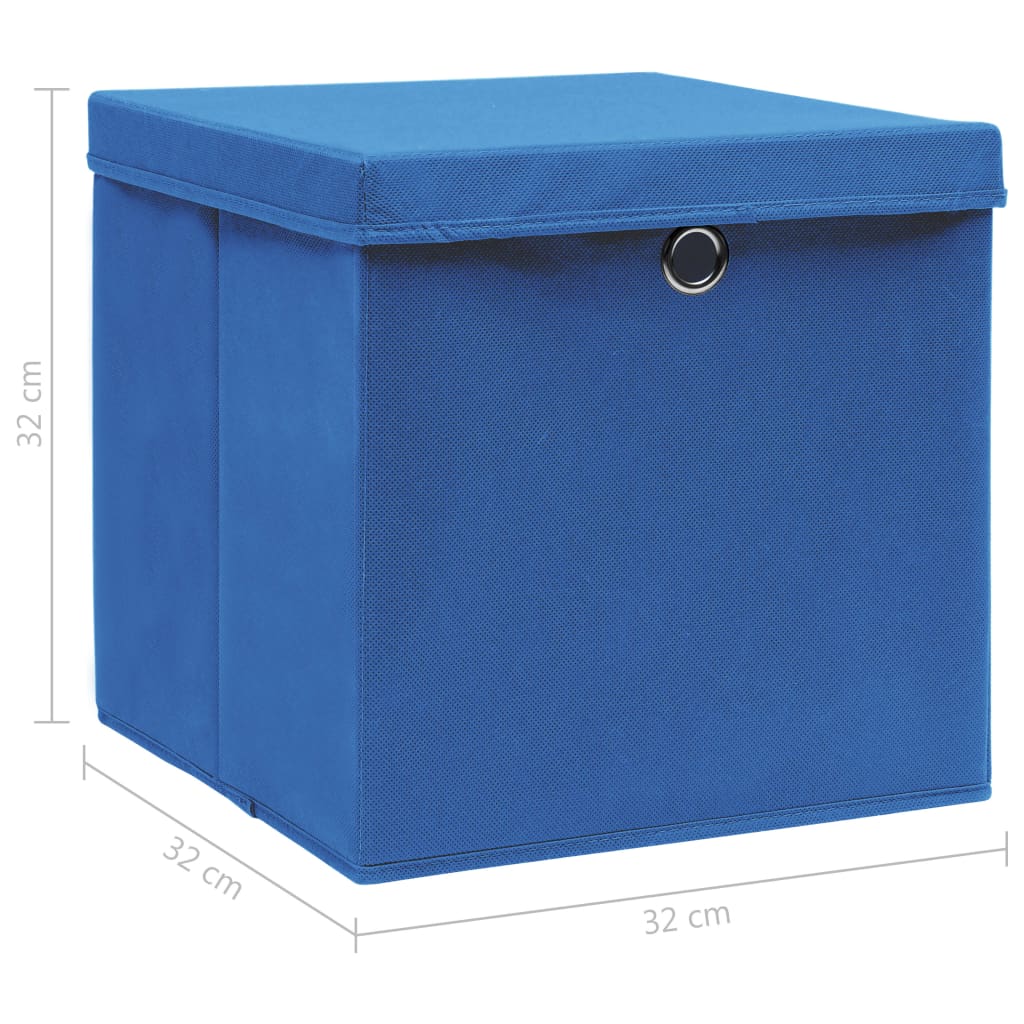 Opbergboxen met deksel 10 st 32x32x32 cm stof blauw