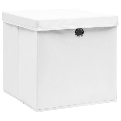 Opbergboxen met deksel 10 st 32x32x32 cm stof wit