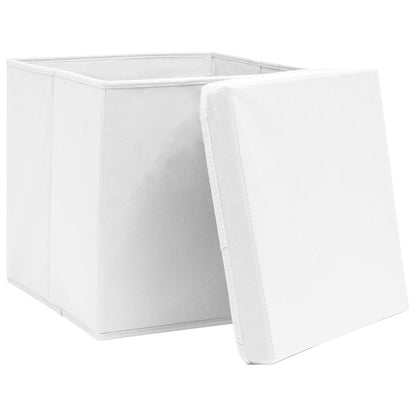 Opbergboxen met deksel 10 st 32x32x32 cm stof wit