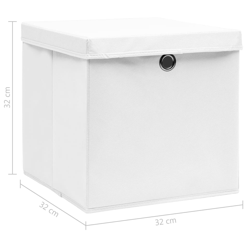 Opbergboxen met deksel 10 st 32x32x32 cm stof wit