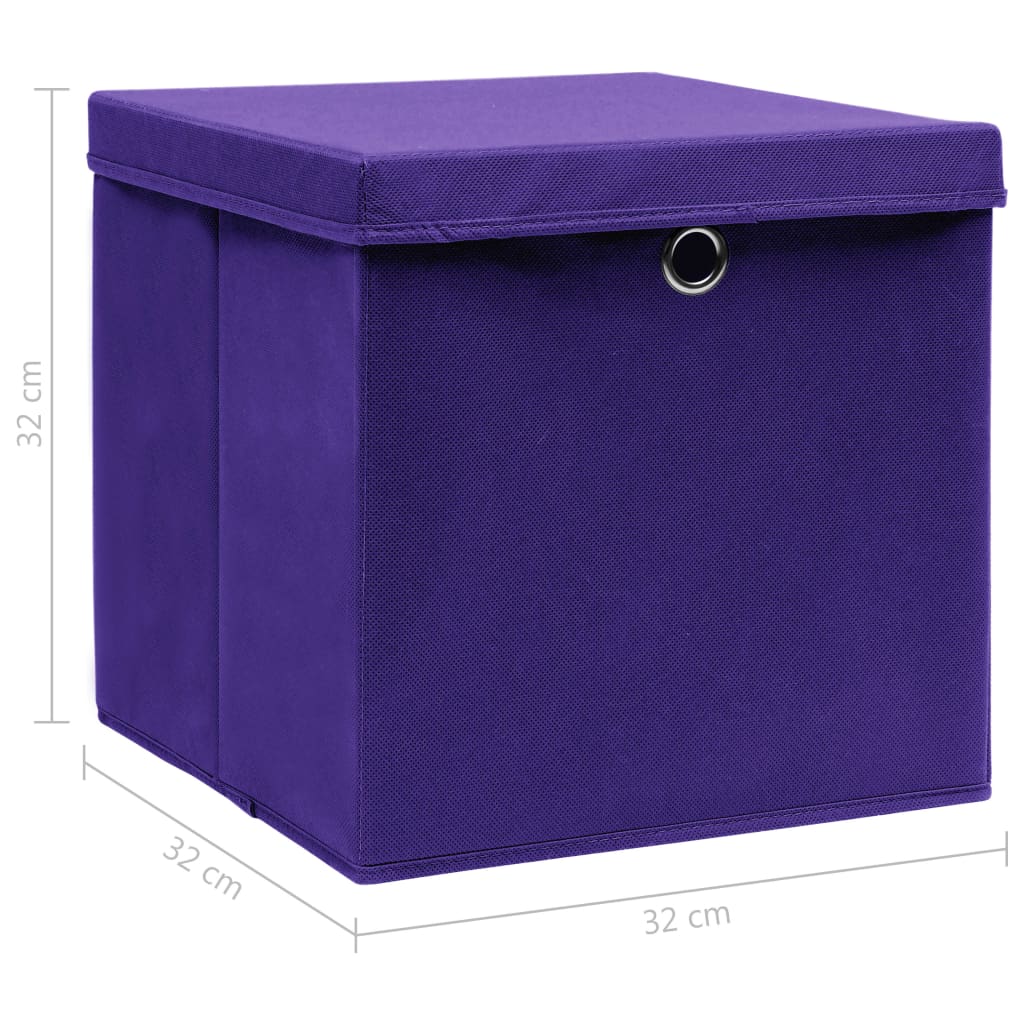 Opbergboxen met deksel 4 st 32x32x32 cm stof paars