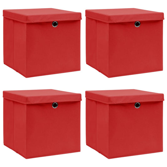 Opbergboxen met deksel 4 st 32x32x32 cm stof rood