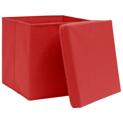 Opbergboxen met deksel 4 st 32x32x32 cm stof rood