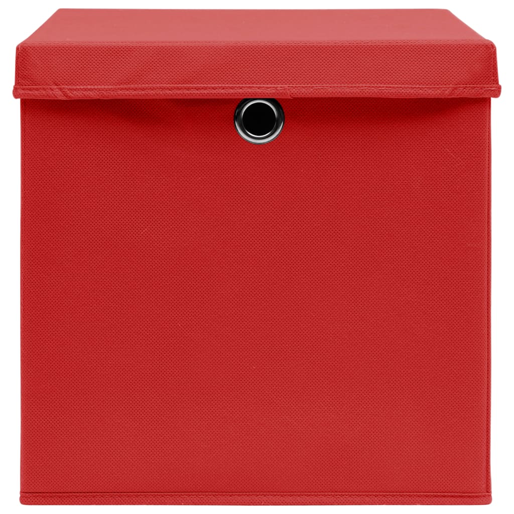 Opbergboxen met deksel 4 st 32x32x32 cm stof rood