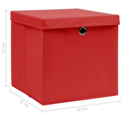 Opbergboxen met deksel 4 st 32x32x32 cm stof rood