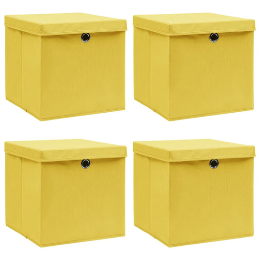 Opbergboxen met deksel 4 st 32x32x32 cm stof geel
