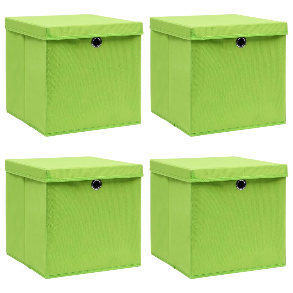 Opbergboxen met deksel 4 st 32x32x32 cm stof groen