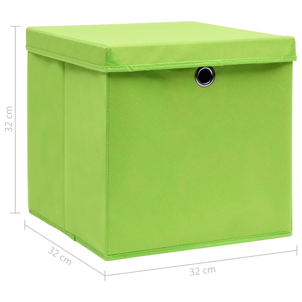 Opbergboxen met deksel 4 st 32x32x32 cm stof groen