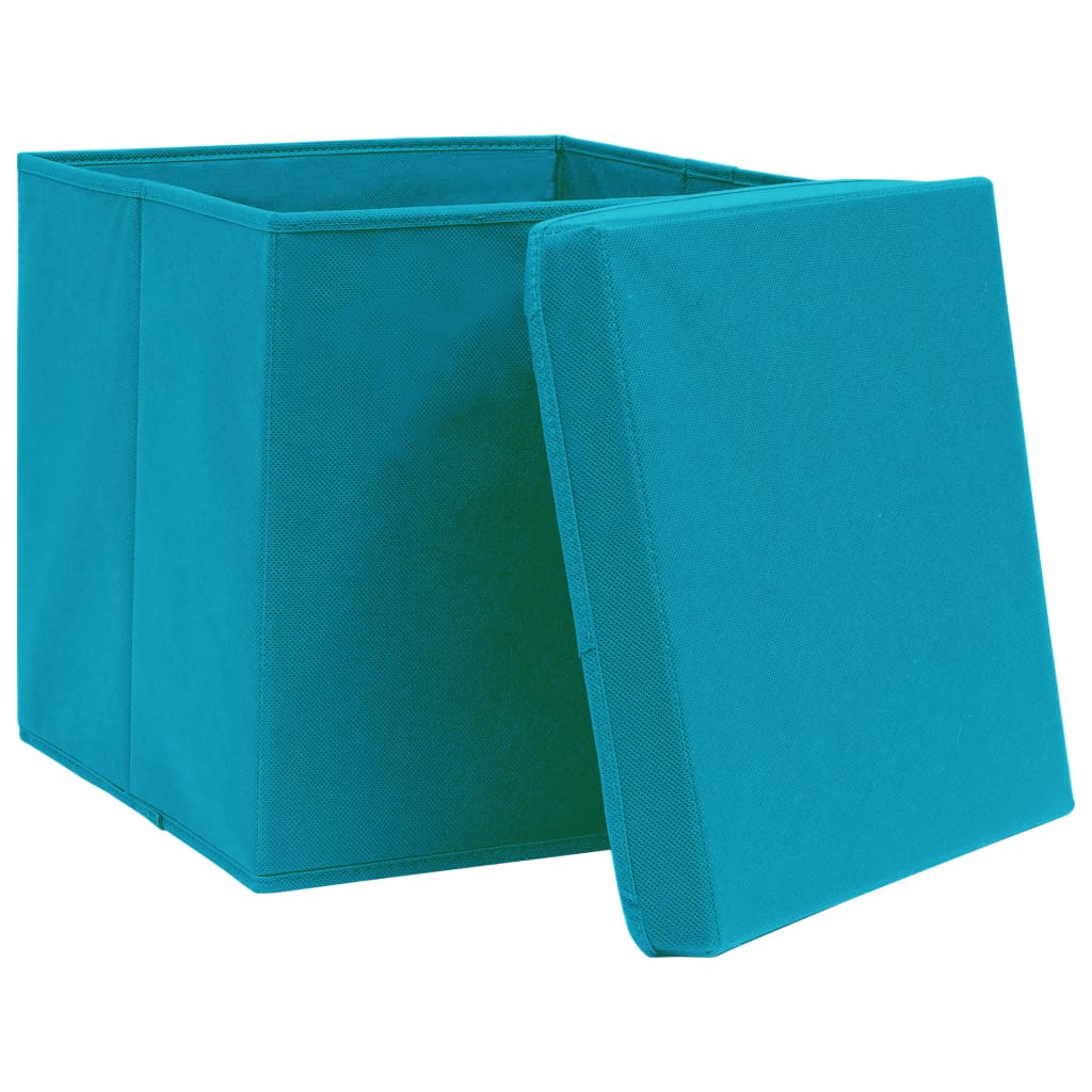 Opbergboxen met deksel 4 st 32x32x32 cm stof babyblauw