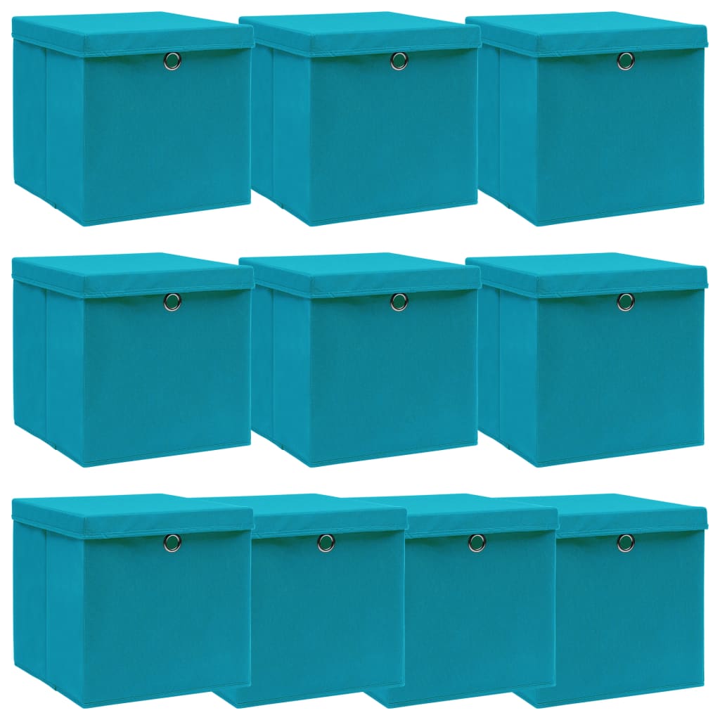 Opbergboxen met deksel 10 st 32x32x32 cm stof babyblauw