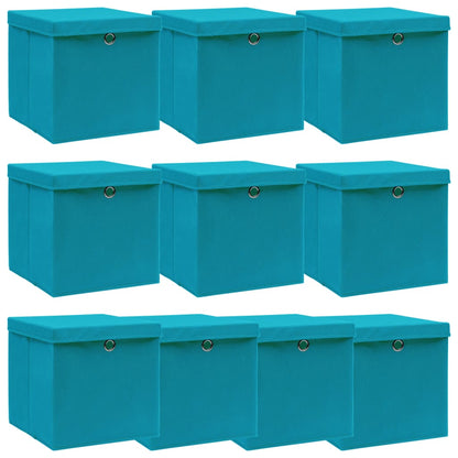 Opbergboxen met deksel 10 st 32x32x32 cm stof babyblauw