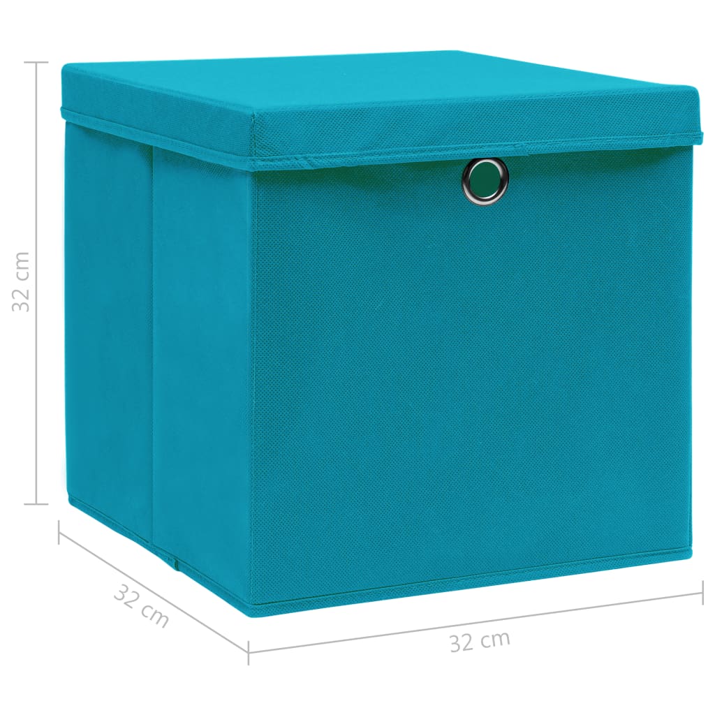 Opbergboxen met deksel 10 st 32x32x32 cm stof babyblauw