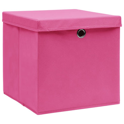 Opbergboxen met deksel 4 st 28x28x28 cm roze