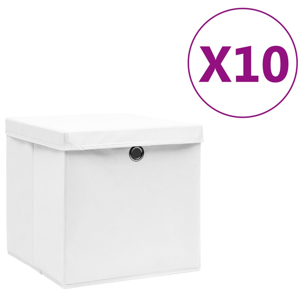 Opbergboxen met deksel 10 st 28x28x28 cm wit