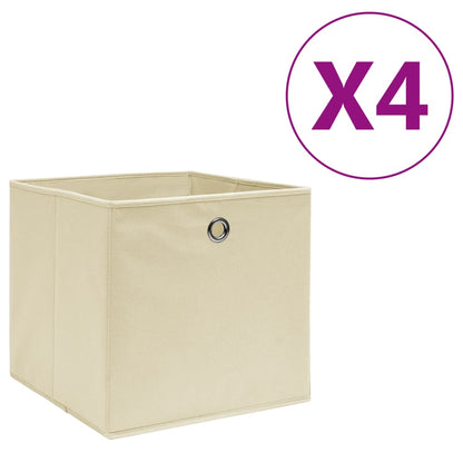 Opbergboxen 4 st 28x28x28 cm nonwoven stof crèmekleurig