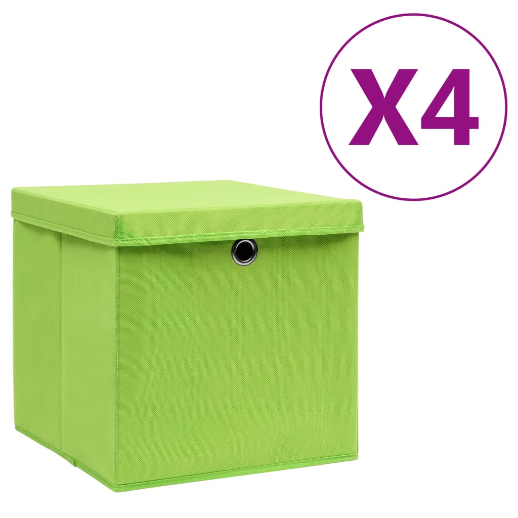 Opbergboxen met deksel 4 st 28x28x28 cm groen