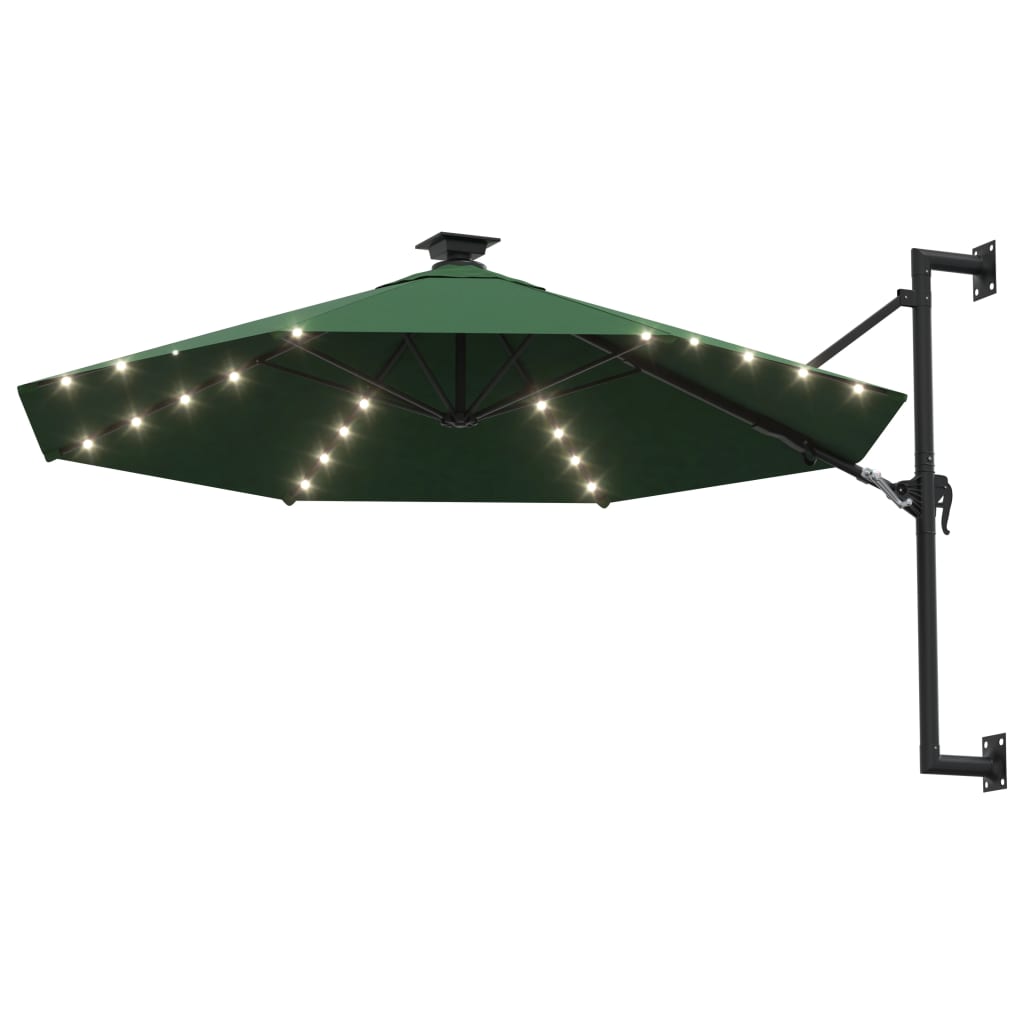 Wandparasol met LED's en metalen paal 300 cm groen