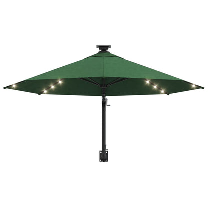 Wandparasol met LED's en metalen paal 300 cm groen