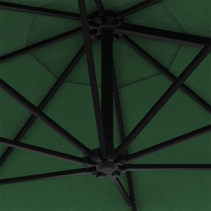 Wandparasol met LED's en metalen paal 300 cm groen