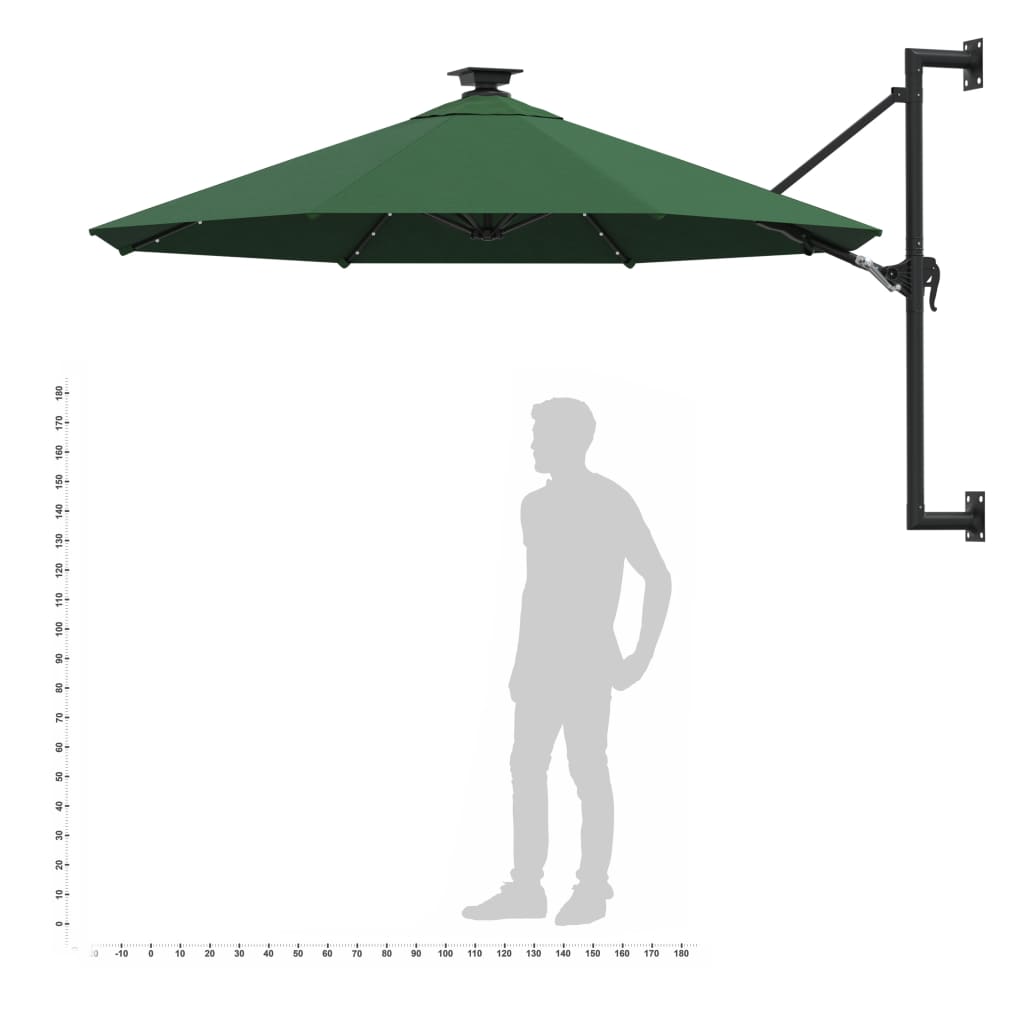 Wandparasol met LED's en metalen paal 300 cm groen