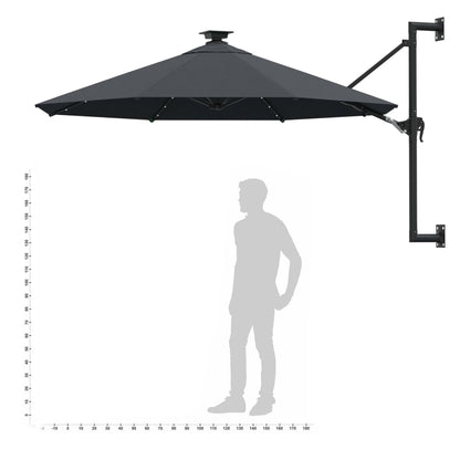 Wandparasol met LED's en metalen paal 300 cm antracietkleurig