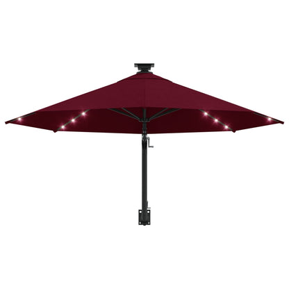 Wandparasol met LED's en metalen paal 300 cm bordeauxrood