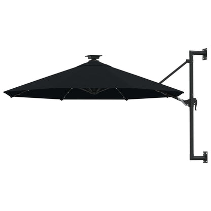 Wandparasol met LED's en metalen paal 300 cm zwart