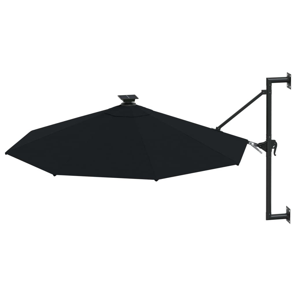 Wandparasol met LED's en metalen paal 300 cm zwart