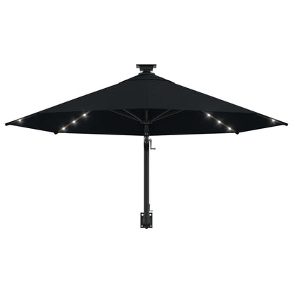 Wandparasol met LED's en metalen paal 300 cm zwart