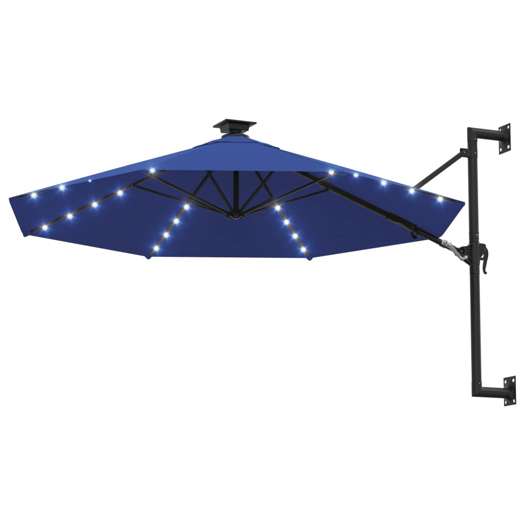 Wandparasol met LED's en metalen paal 300 cm blauw